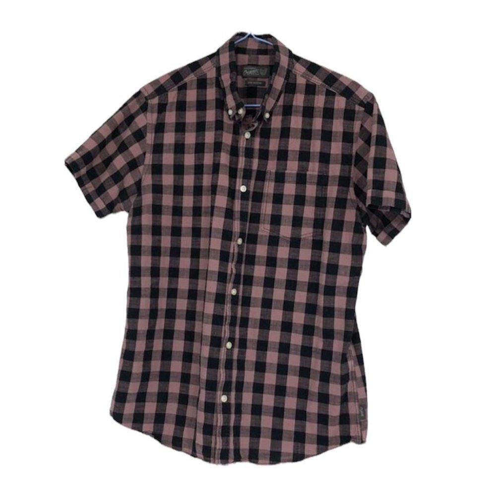 Jack and Jones Originals Gingham pink black checkered button polo t-shirt